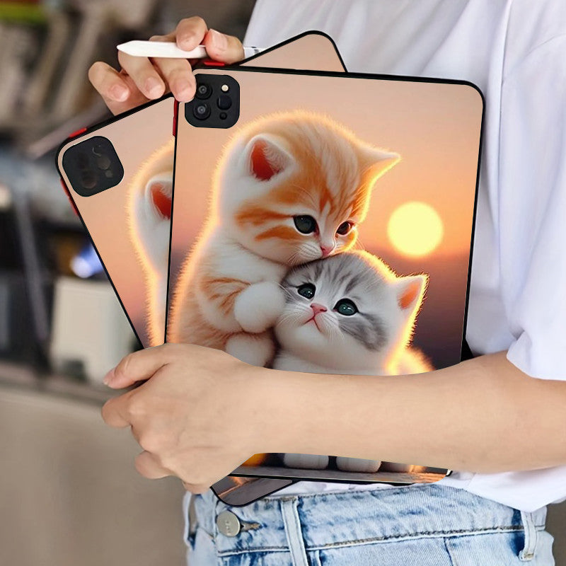 Rosy Brown Cute Cat Shockproof  iPad Case