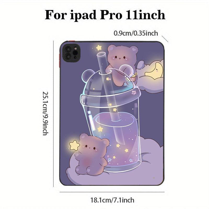 Light Slate Gray Cute Bear Shockproof  iPad Case