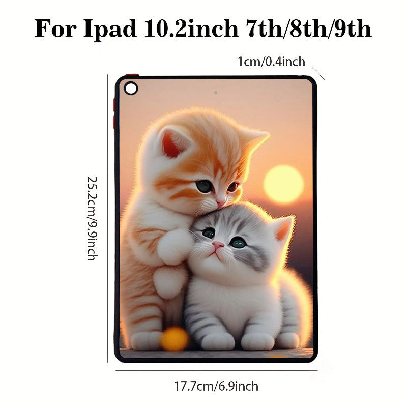 Rosy Brown Cute Cat Shockproof  iPad Case