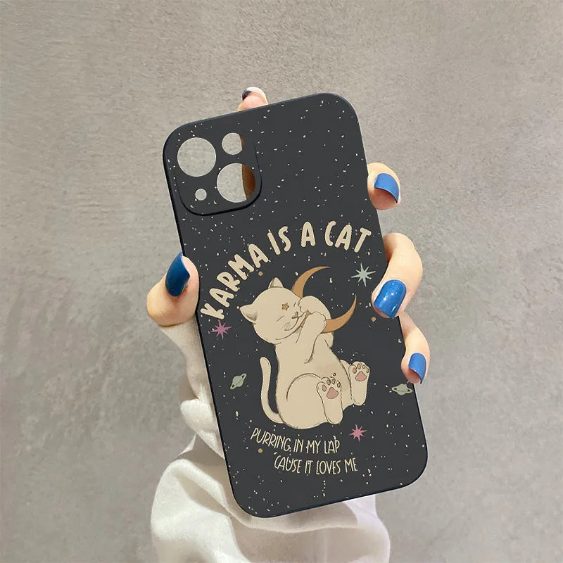 Dark Gray Yellow Cute Cat Pattern iPhone Case