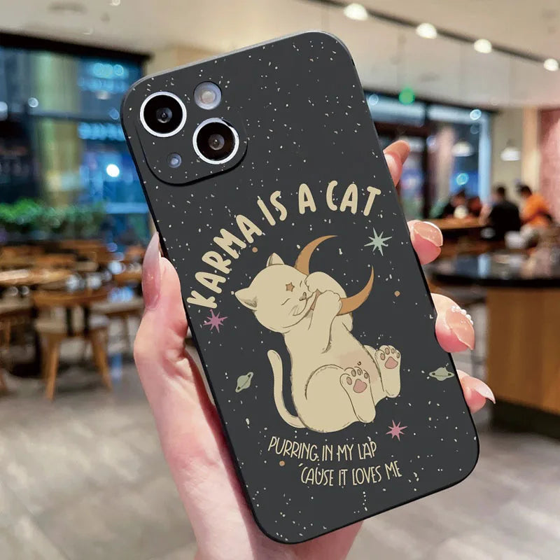 Dark Slate Gray Yellow Cute Cat Pattern iPhone Case