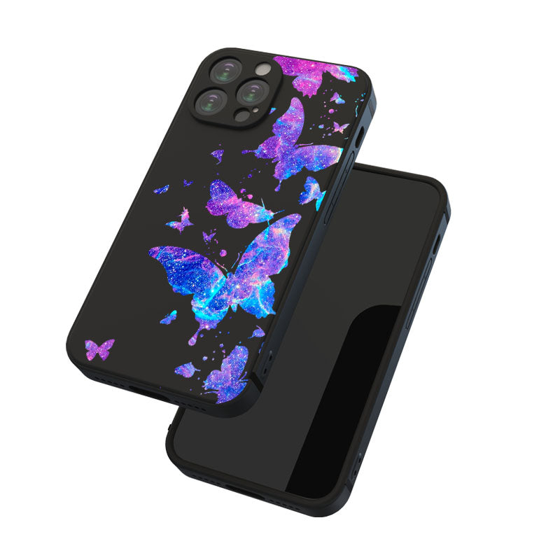 Dark Slate Gray Stylish Black Butterfly Dance Pattern iPhone Case