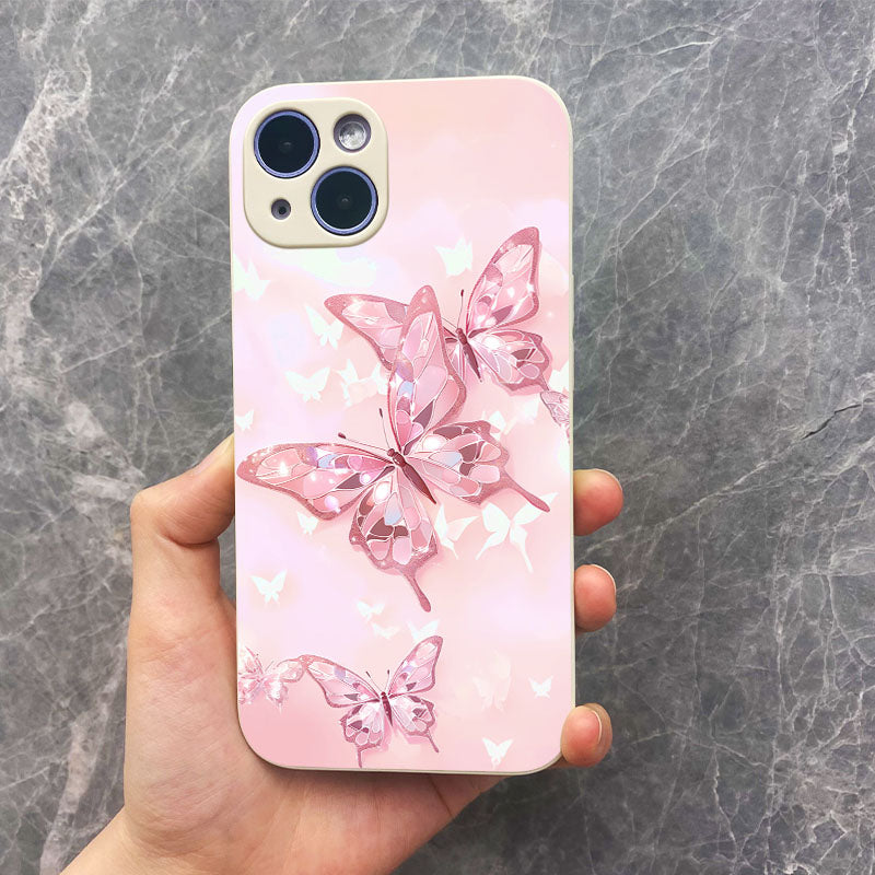 Light Slate Gray Pink Cute Butterfly Pattern iPhone Case