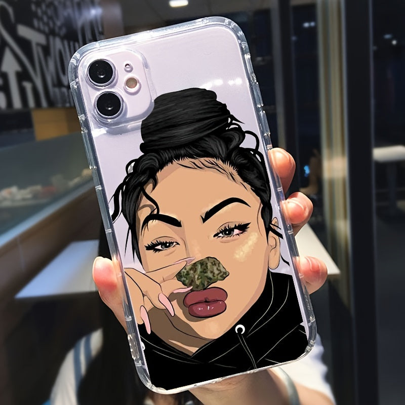 Gray Cute Cartoon Girl Anti Fall iPhone Case