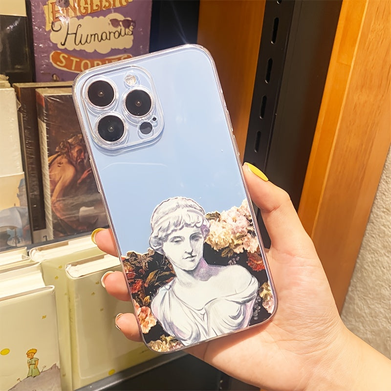 Tan Anti-slip Vintage Flower Painting Soft Clear Tpu Phone Case For Iphone 11 12 13 14 Statue Of David Lightweight Phone Cover Case