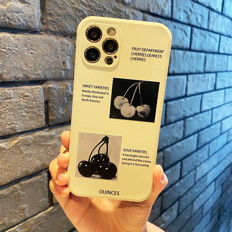 Light Slate Gray Vintage Style Photos Cherry Soft Protective Phone Case For Iphone 11 12 13 14 ProMax Shockproof Off White Phone Case Black Cover