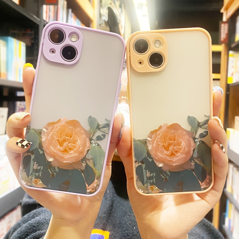 Gray Beautiful Flower Graphic Print Protective Phone Case Compatible For IPhone 11 Case For Flower Clear Frosted PC Back Floral Girls Woman And Soft TPU Protective Silicone Slim Case For IPhone 11 Purple Yellow