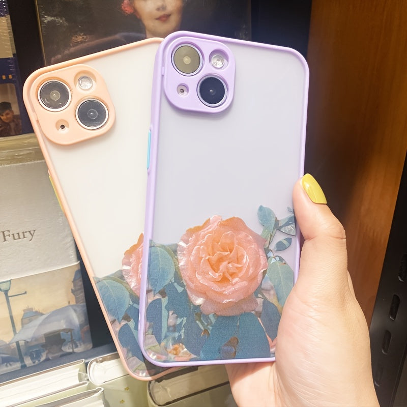 Light Gray Beautiful Flower Graphic Print Protective Phone Case Compatible For IPhone 11 Case For Flower Clear Frosted PC Back Floral Girls Woman And Soft TPU Protective Silicone Slim Case For IPhone 11 Purple Yellow