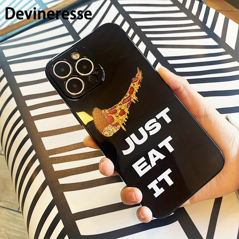 Black Just Eat It Pizza Spoof Glossy Anti-slip Black Phone Case For Apple IPhone 14 13 12 11 XS XR X Pro Max SE 2020